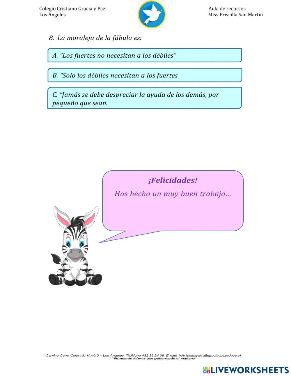 Comprensión de un texto -La fábula-