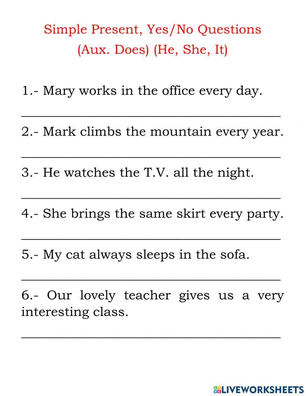 Simple Present Yes-No Question (Aux. Does)