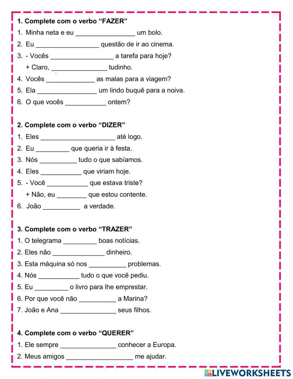 Verbos irregulares no P.P.S