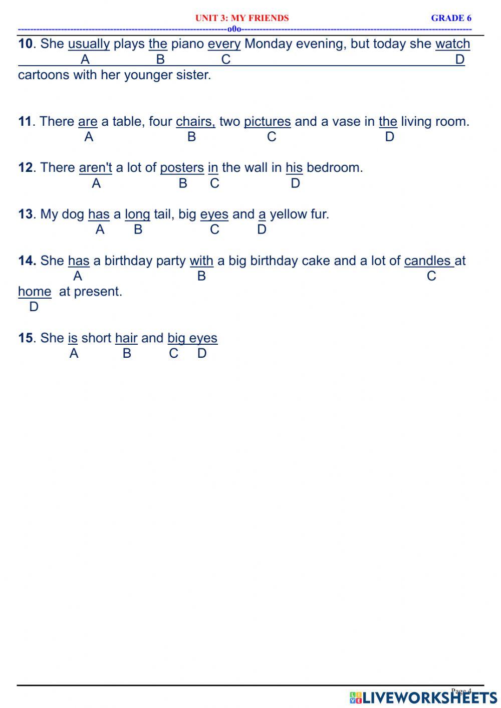 English 6 - Unit 3 - My Friends - Practice 3