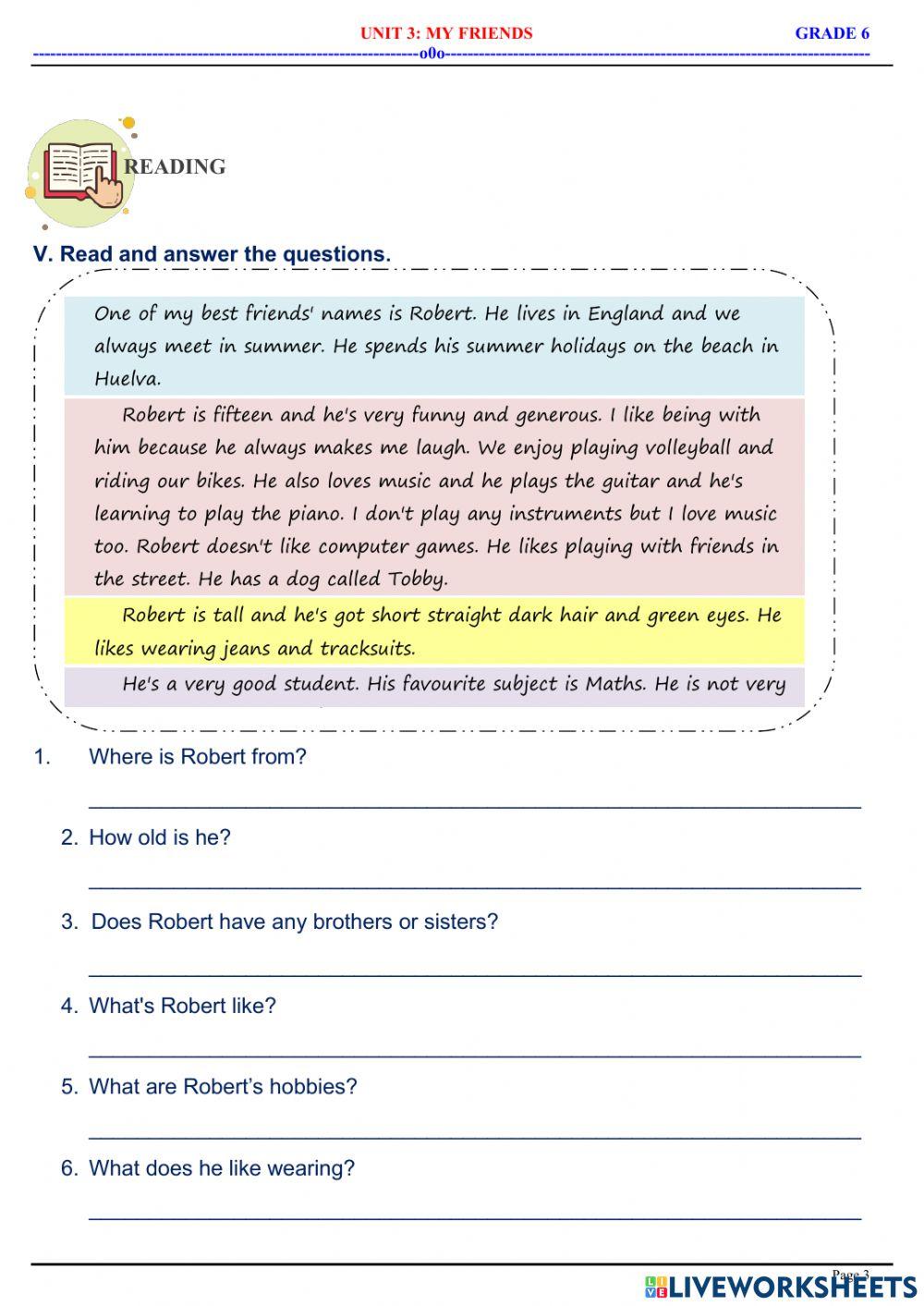English 6 - Unit 3 - My Friends - Practice 4
