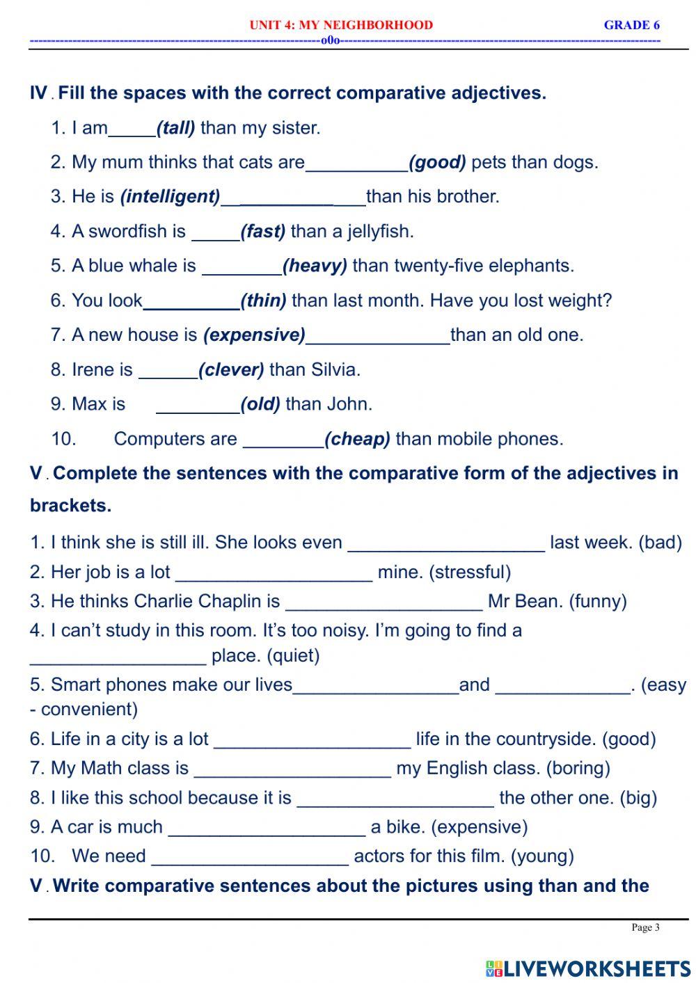 English 6 - Unit 4 - My Neighbourhood - Practice 1