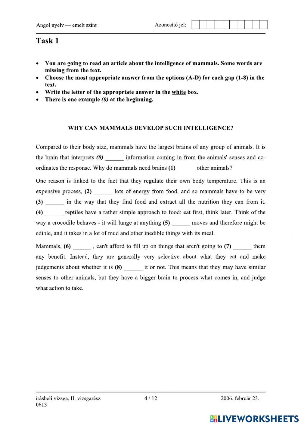 Érettségi 2006 február Nyelvhelyesség