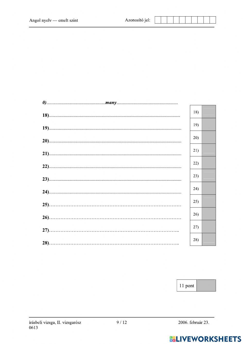 Érettségi 2006 február Nyelvhelyesség
