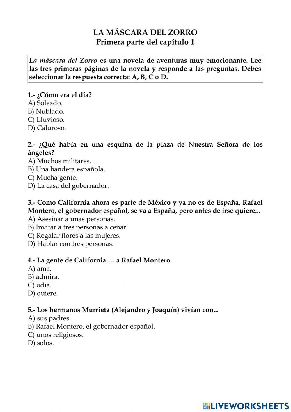 La máscada del Zorro. Capítulo I. Parte I