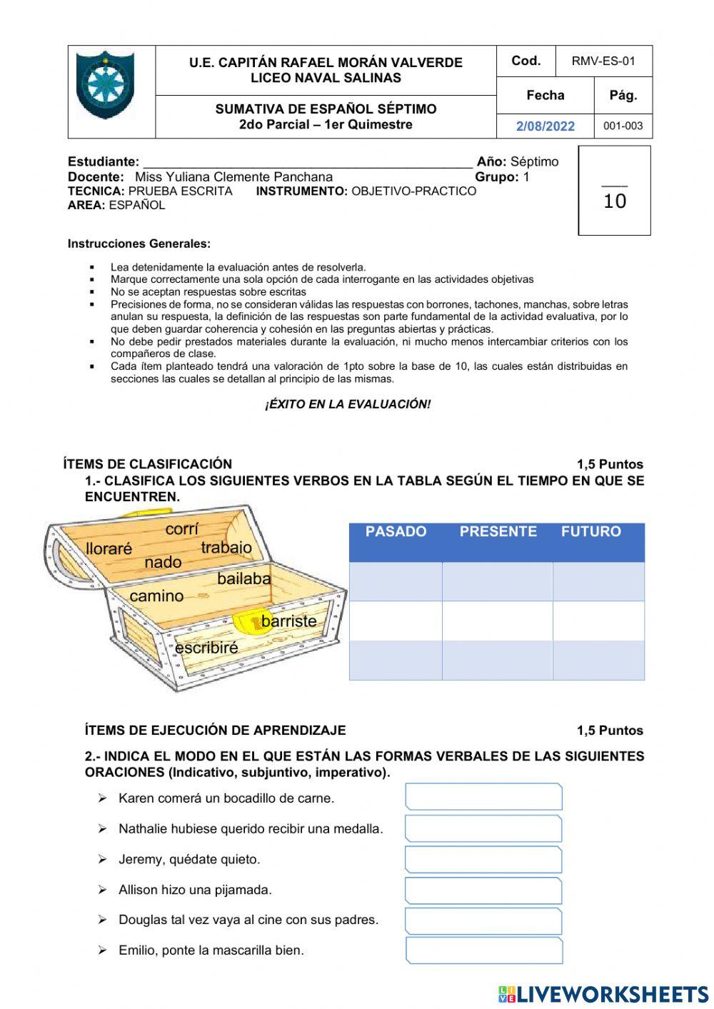 Evaluacion septimo 2p