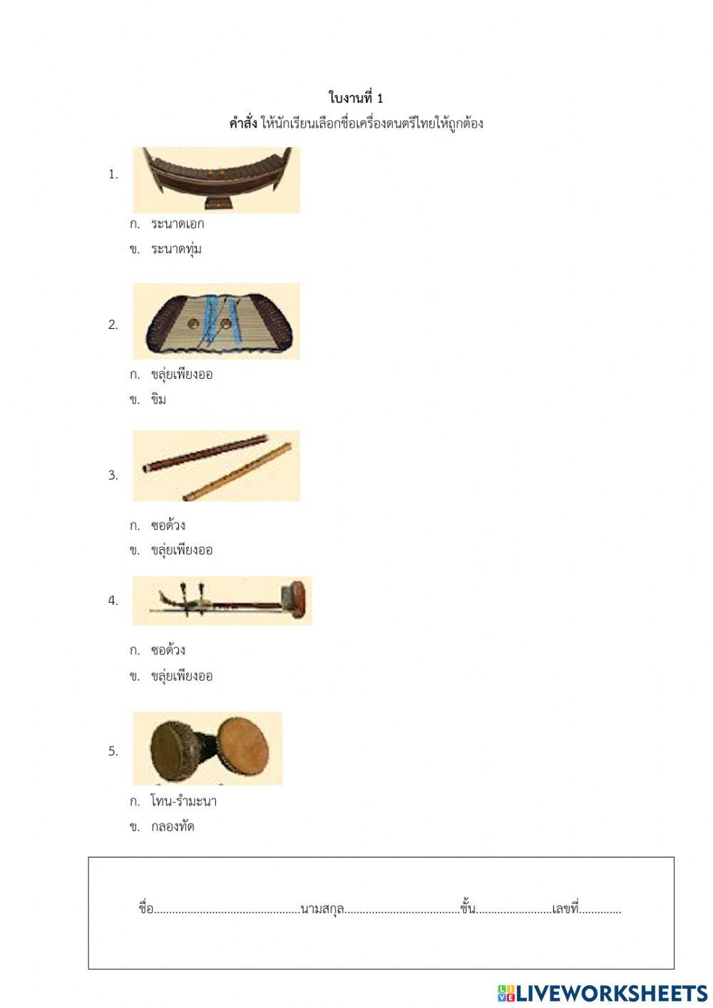 ชื่อเครื่องดนตรีไทย