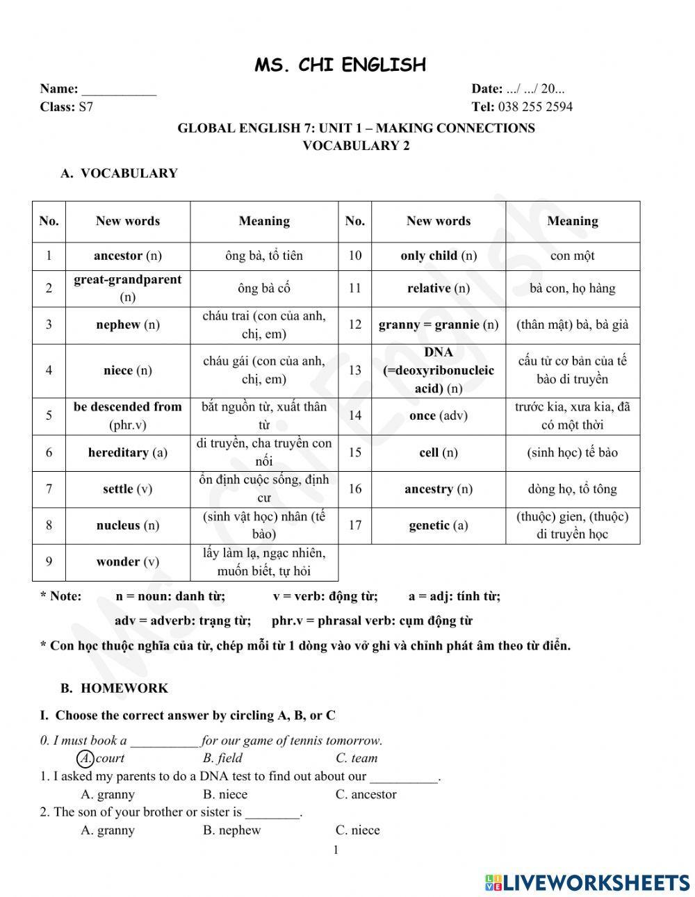 Foreign Teacher - S7 - Week 2 - U1 - Vocabulary 2
