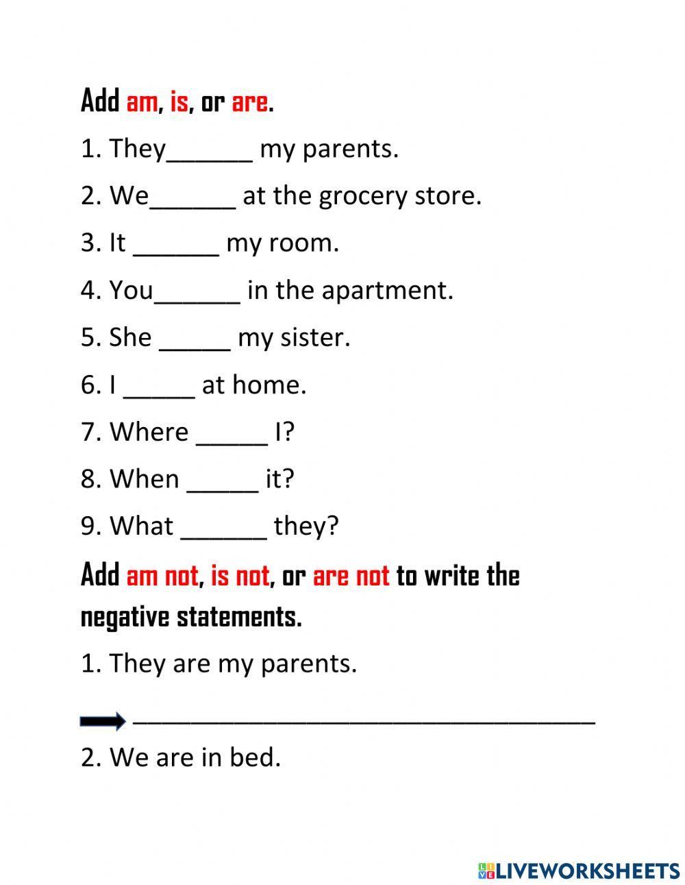 Three forms of be in Simple Present