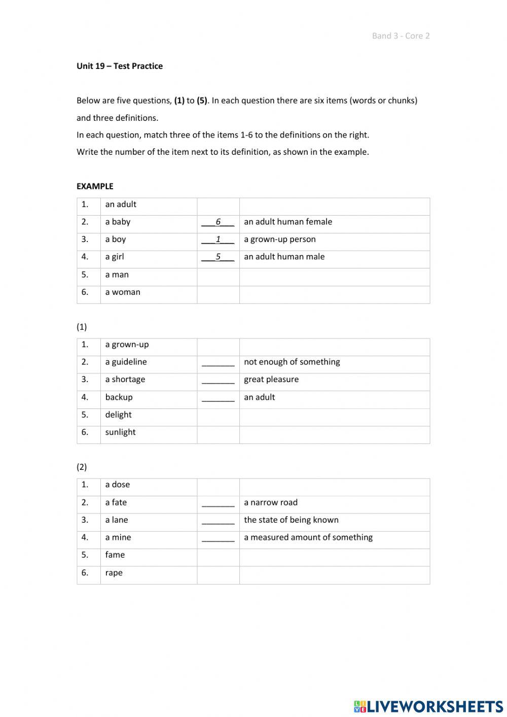Band 3 (Core 2) - Unit 19 - Test