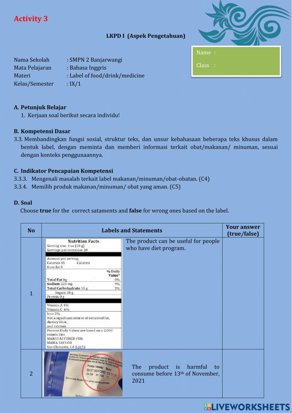 Label of food-drink-drugs