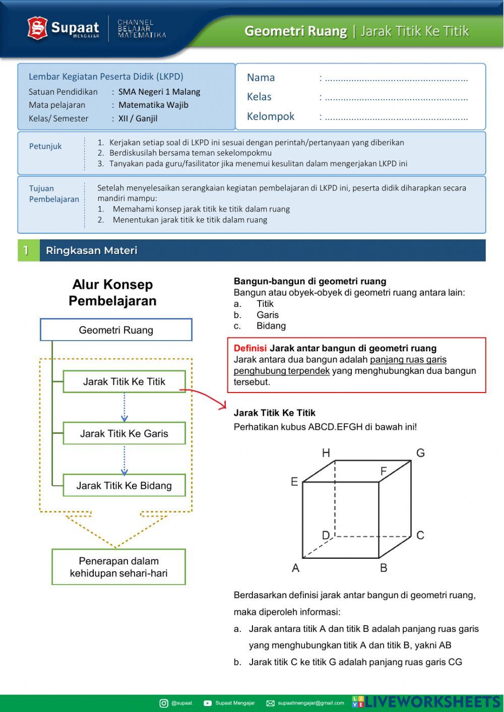 LKPD Geometri Ruang - Jarak Titik Ke Titik