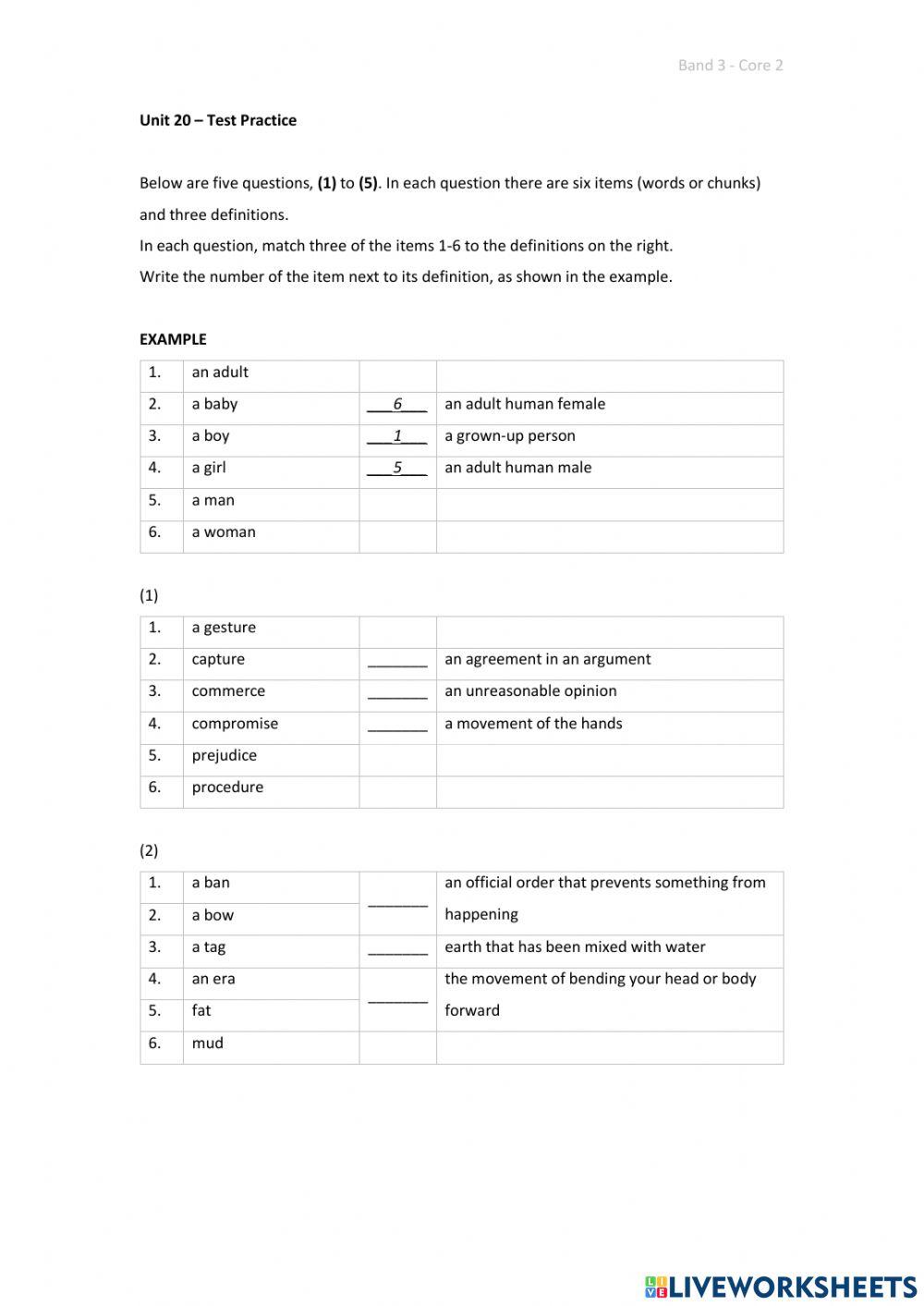 Band 3 (Core 2) - Unit 20 - Test