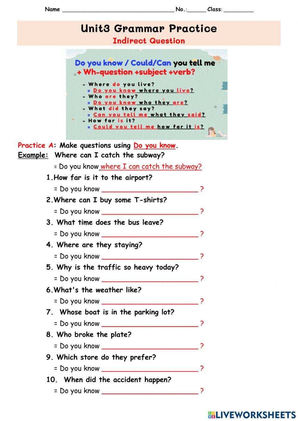 M.4-Unit 3 Grammar- Indirect question