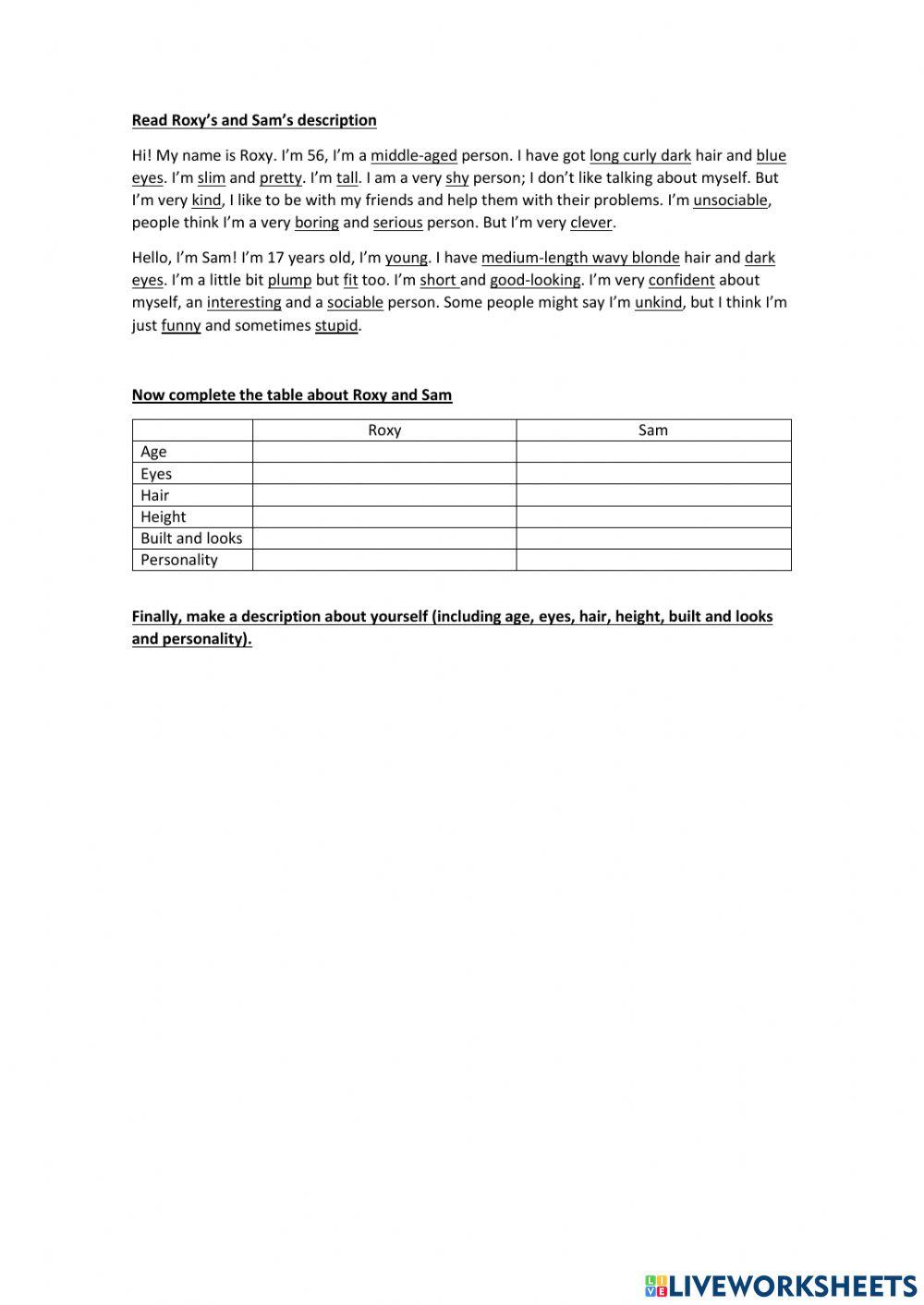 Personal description