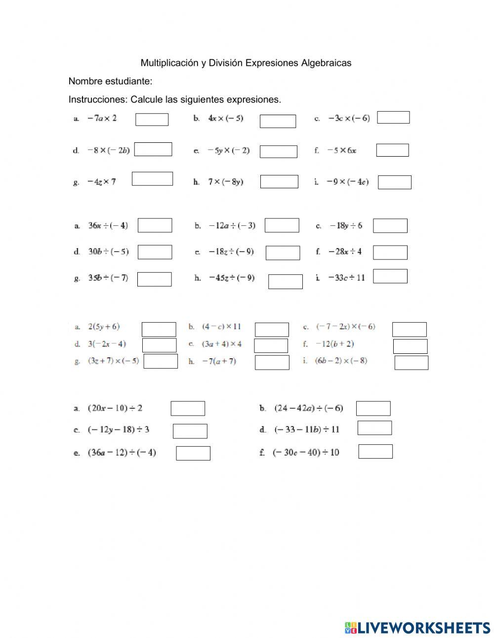 Multiplicación y División de Expresiones Algebraicas