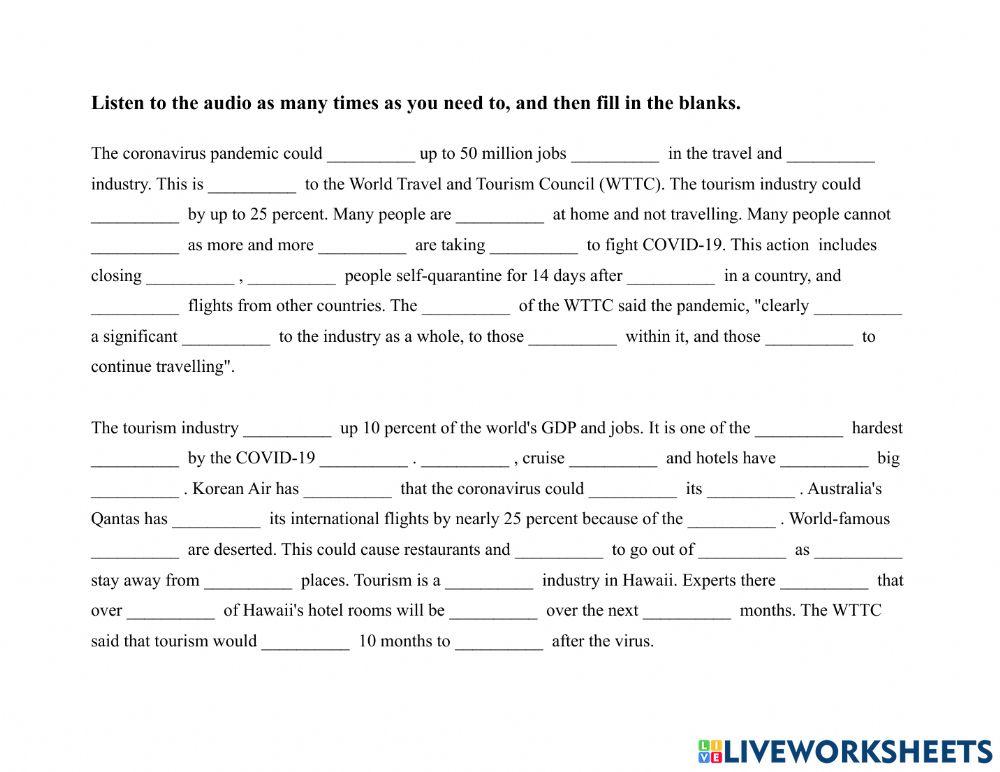 Travel 1 Pandemic and Jobs-Dictation Exercise