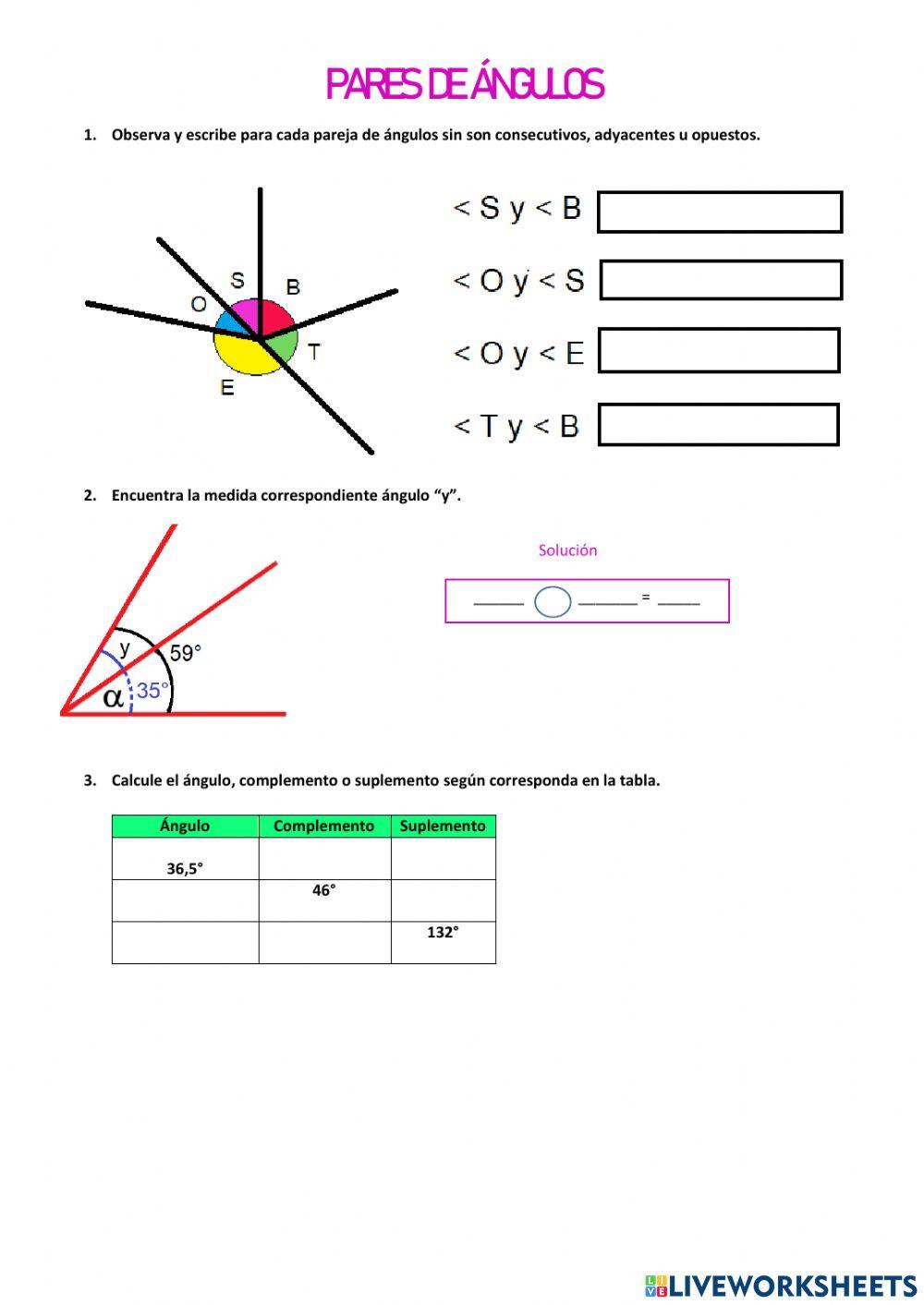Pares de ángulos | Free Interactive Worksheets | 3997020, image size:1000x1413