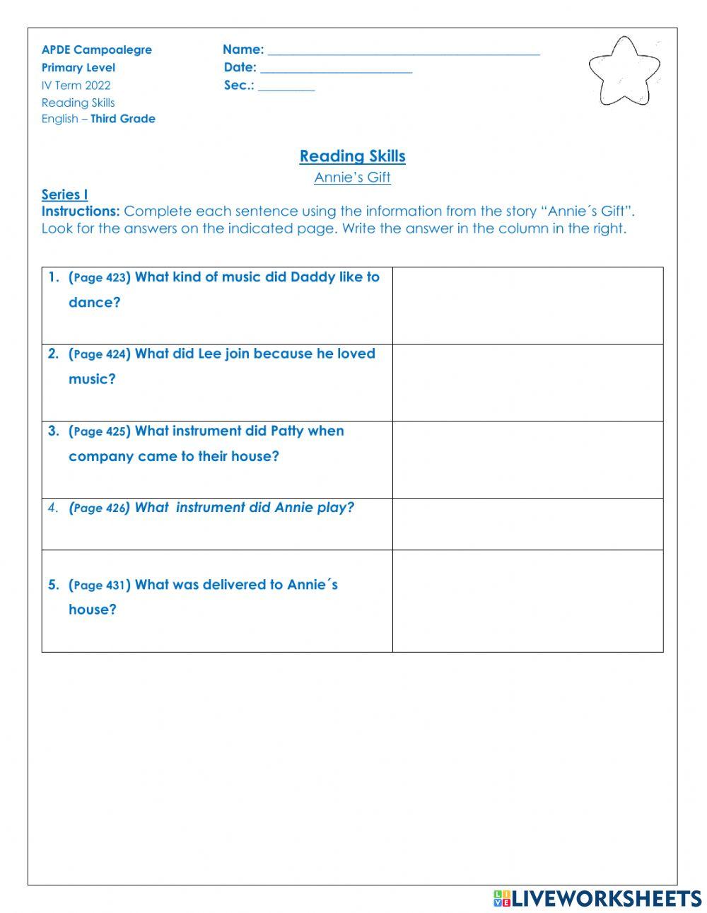 Reading Skills - Annie-s Gift