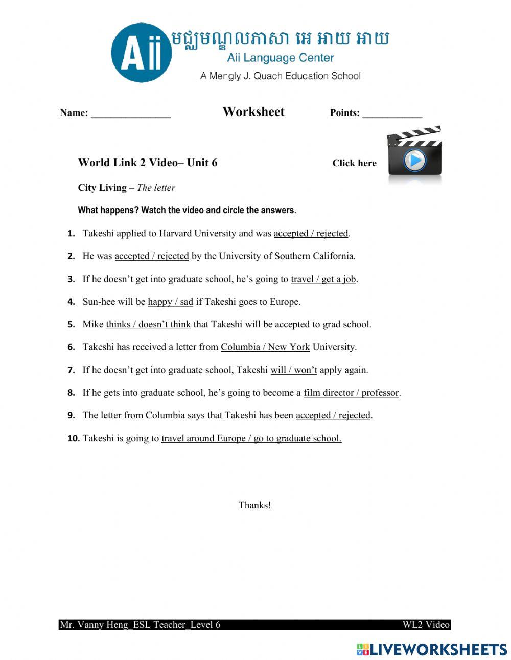 WL2-Unit6 Video-Worksheet