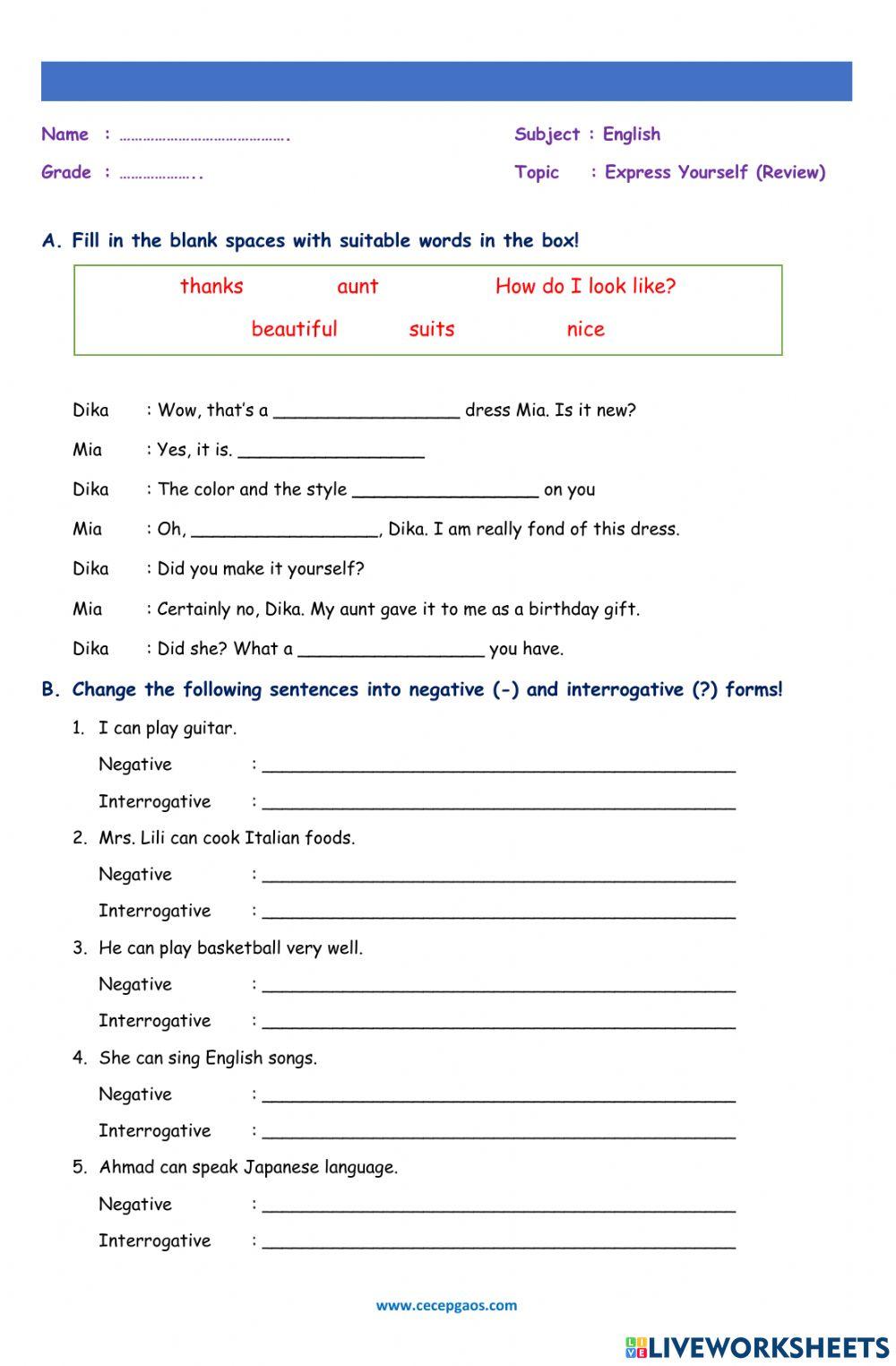 LKPD Interaktif Bahasa Inggris tentang Express Yourself (Review)