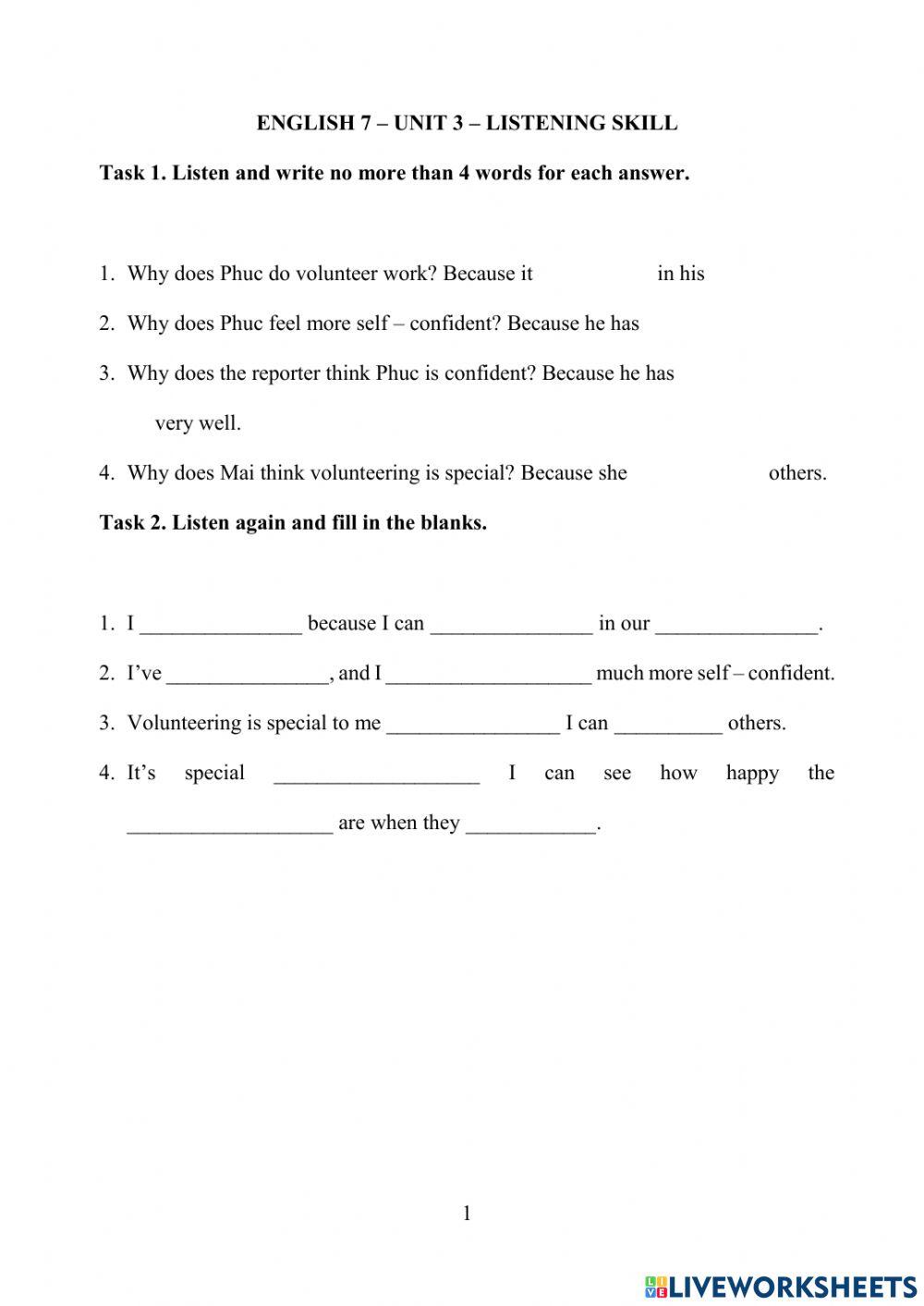 English 7 - Unit 3 - Listening Skill