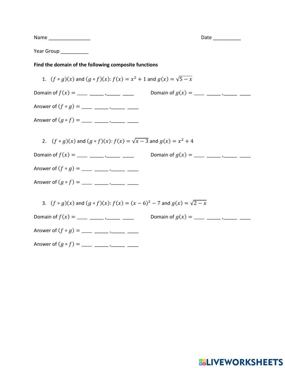 Composite Functions - Domain Composite Functions - Domain