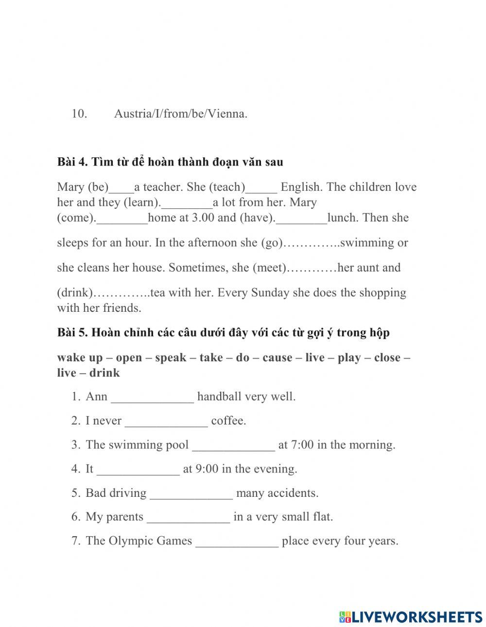 Bài tập thì hiện tại đơn 3