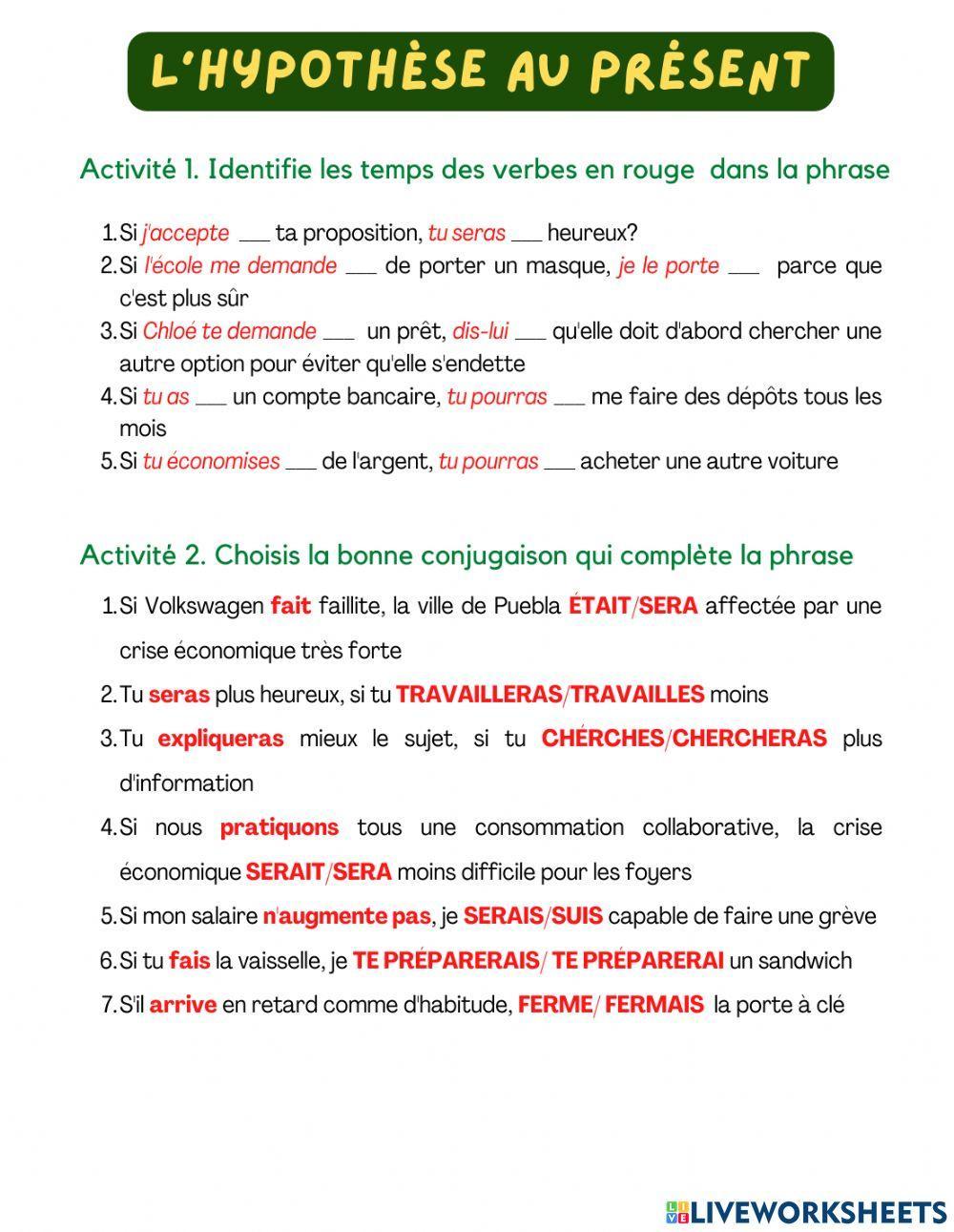 L'hypothèse au présent