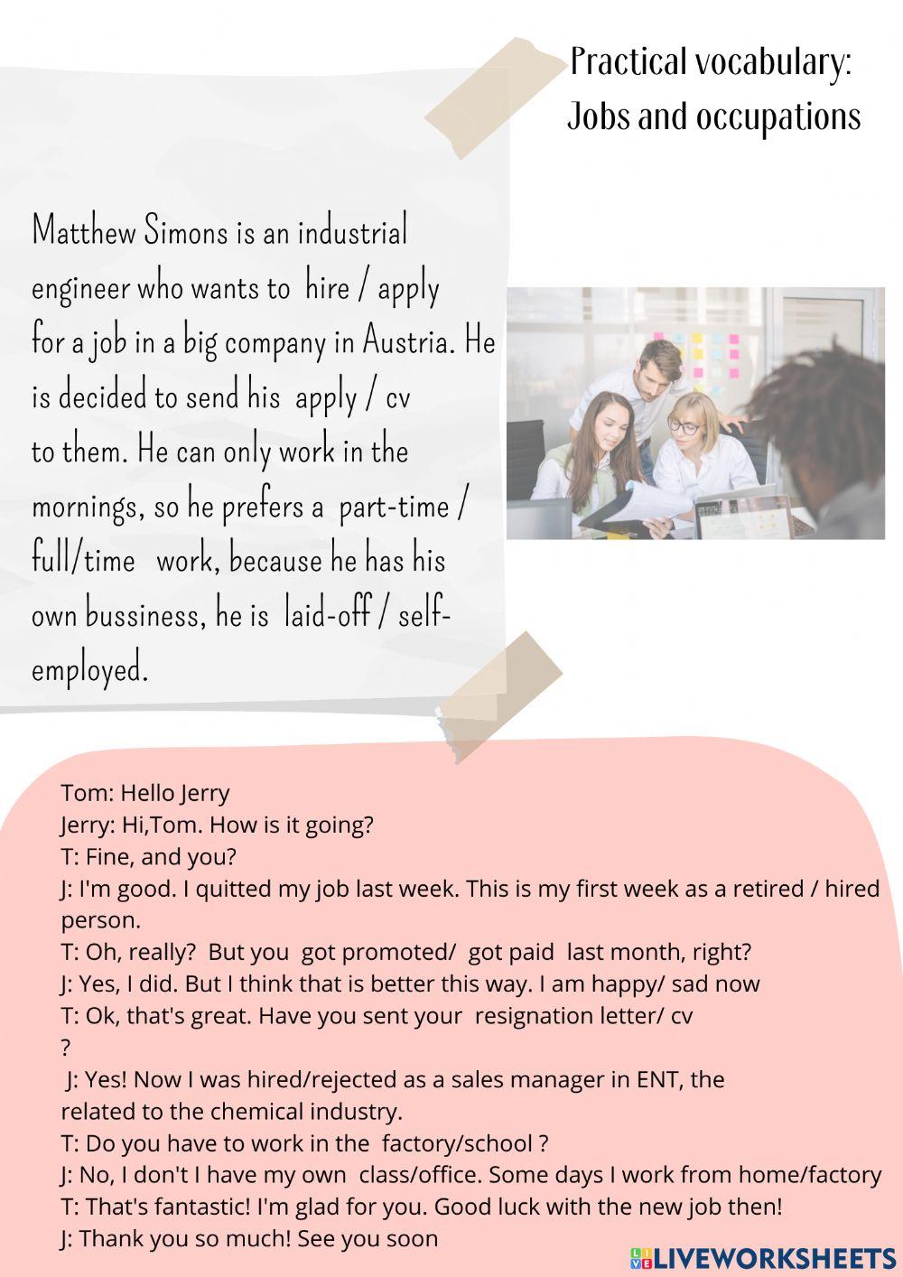 Jobs and occupations