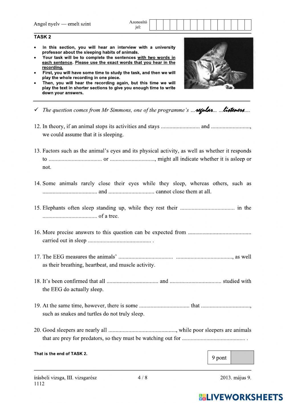 Érettségi 2013 május Hallott szöveg értése