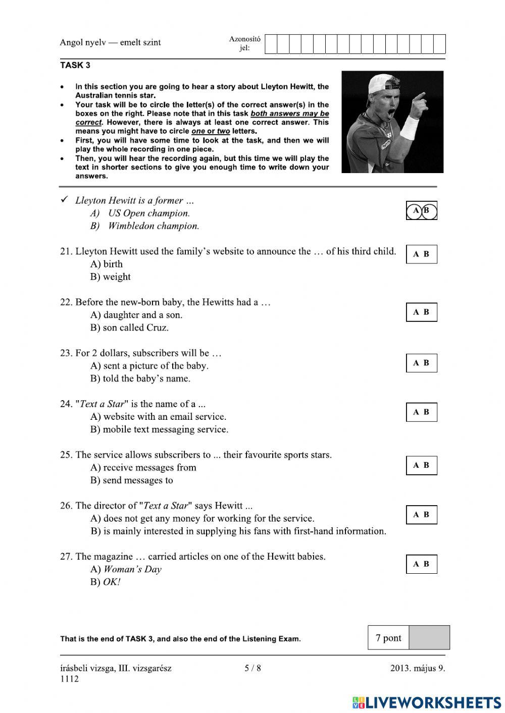 Érettségi 2013 május Hallott szöveg értése
