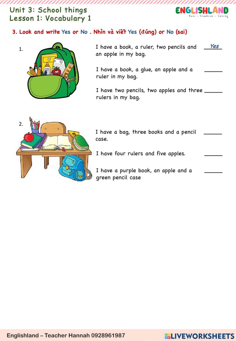 U3 School things vocab 1