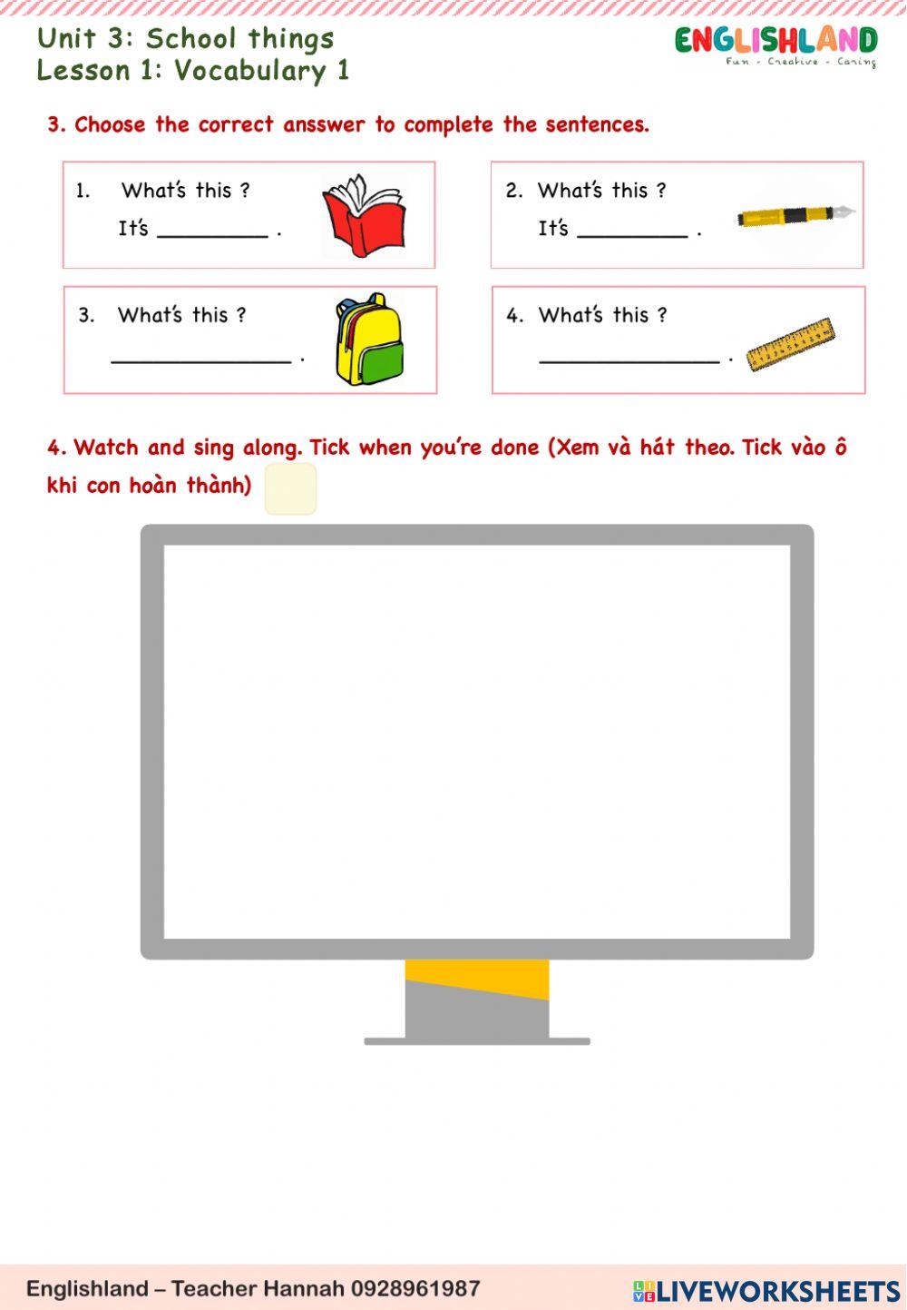 U3 School things vocab 2