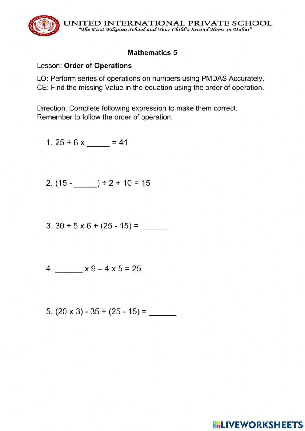 Order Of Operations Online