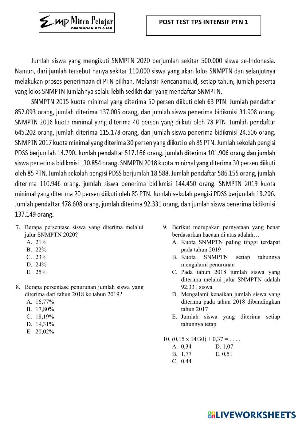 Posttest reguler ptn tps 1