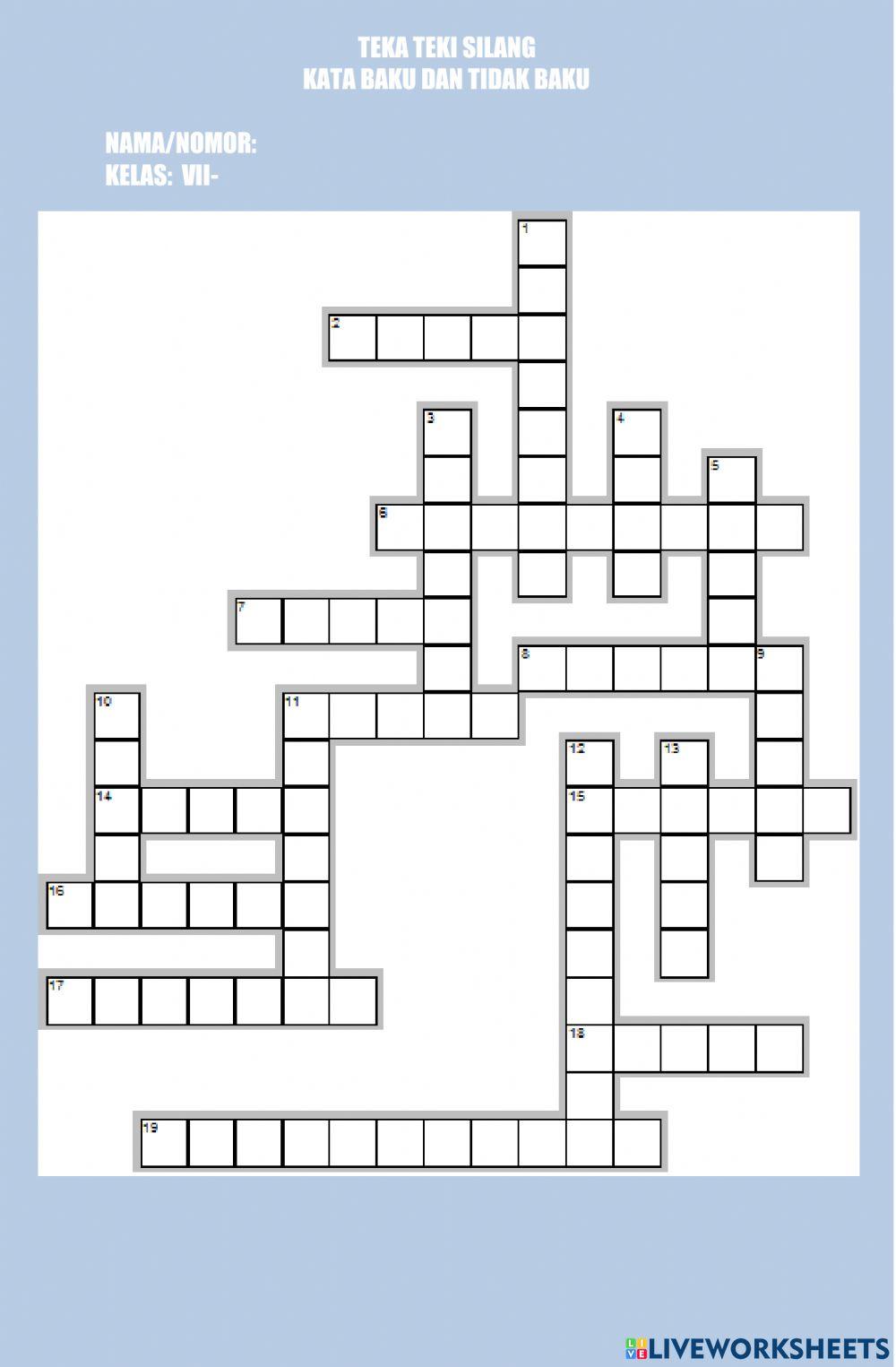 Teka teki silang kata baku dan tidak baku