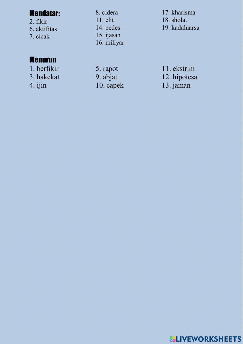 Teka teki silang kata baku dan tidak baku