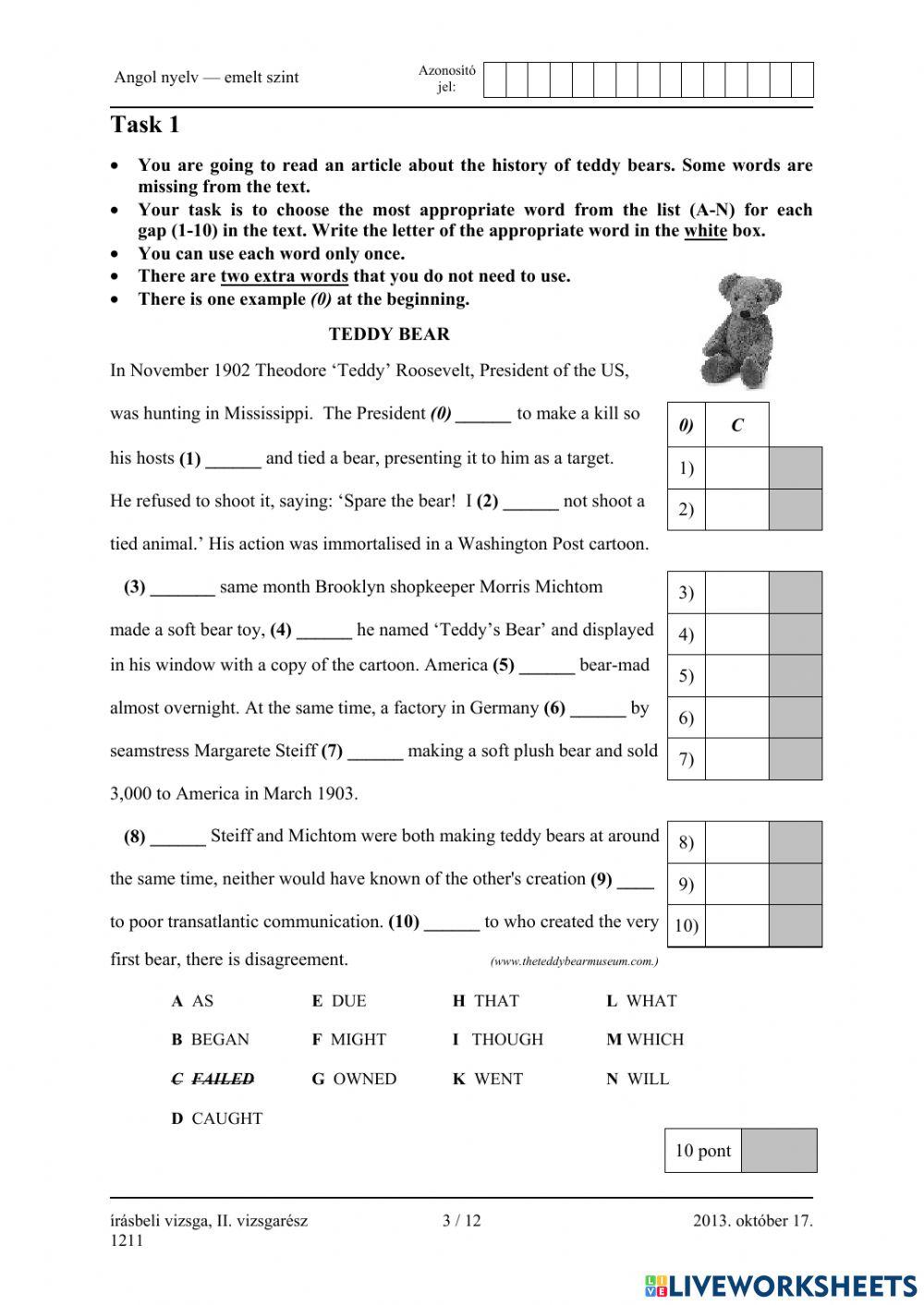 Érettségi 2013 október Nyelvhelyesség