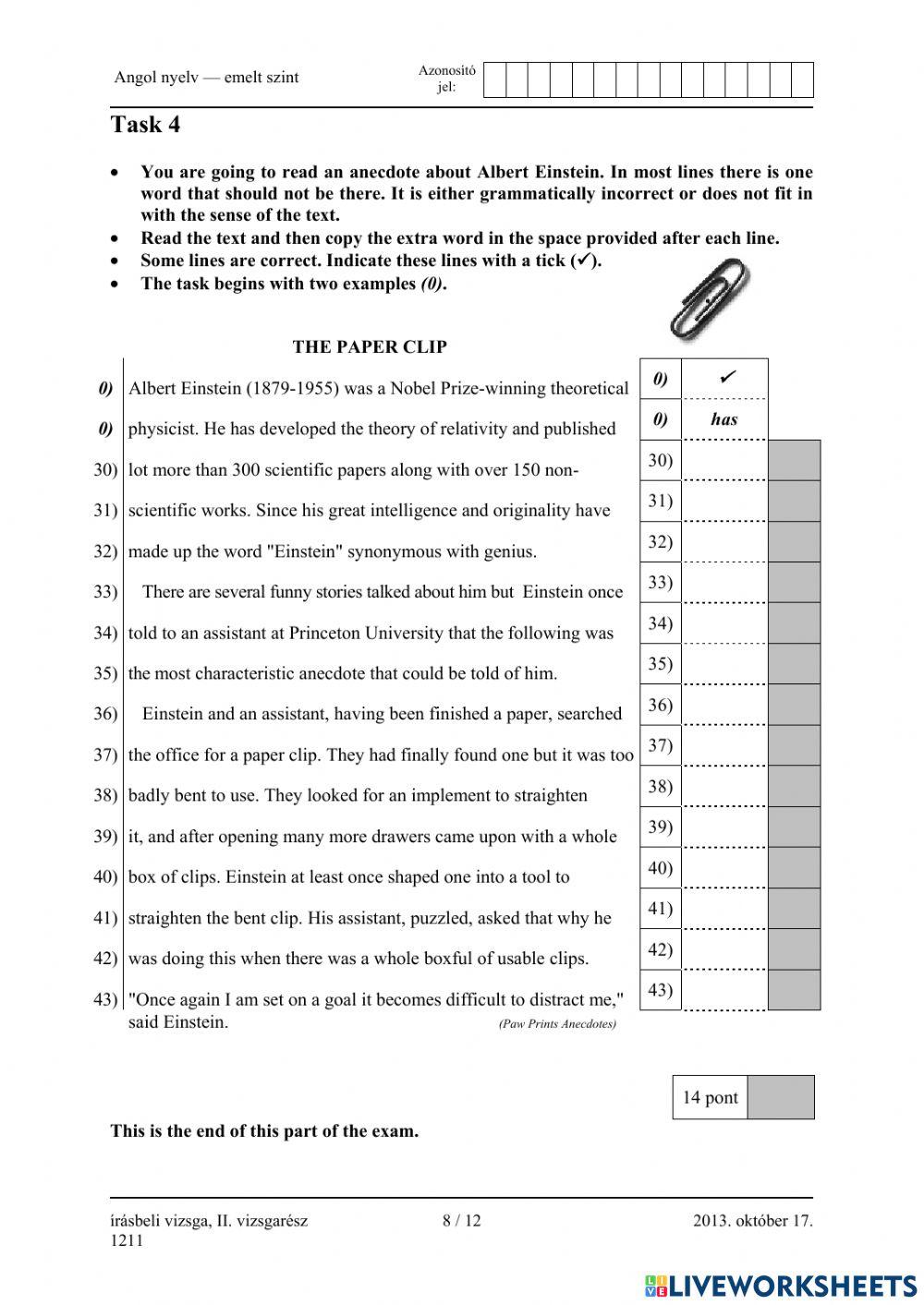 Érettségi 2013 október Nyelvhelyesség