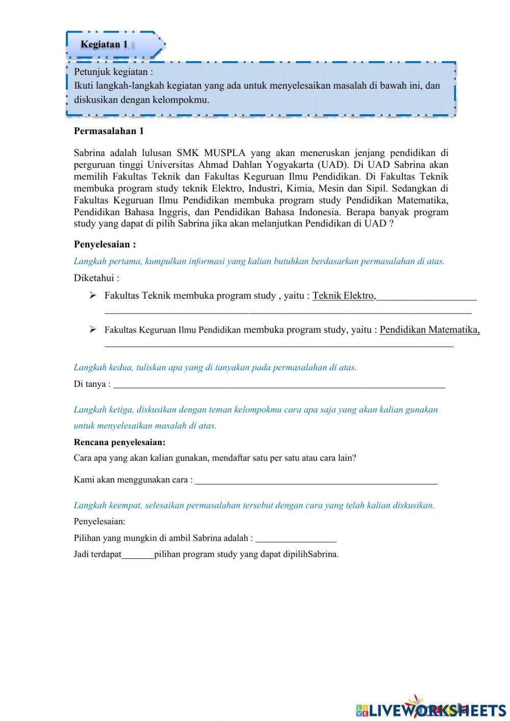 Kaidah Pencacahan (aturan penjumlahan)