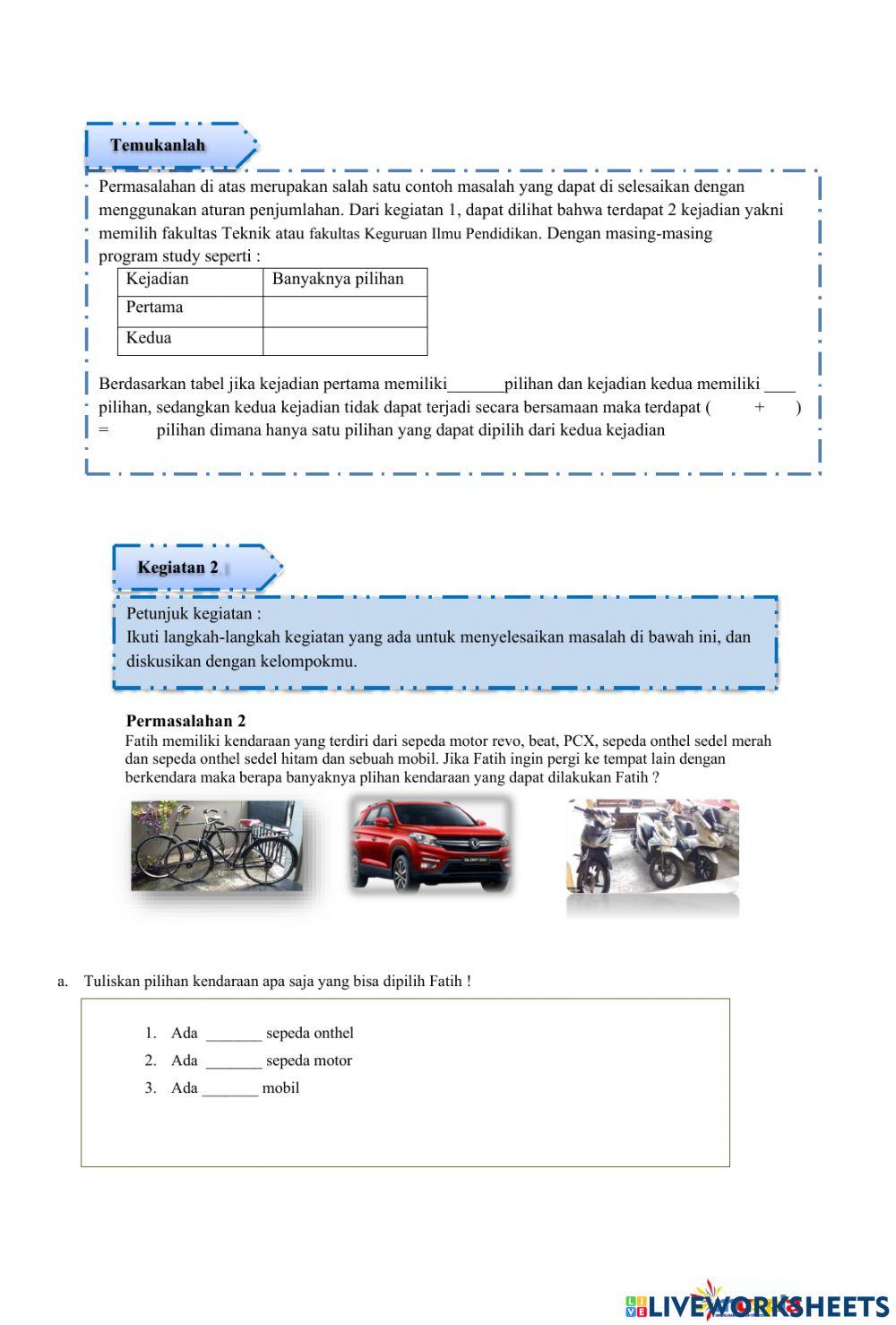 Kaidah Pencacahan (aturan penjumlahan)