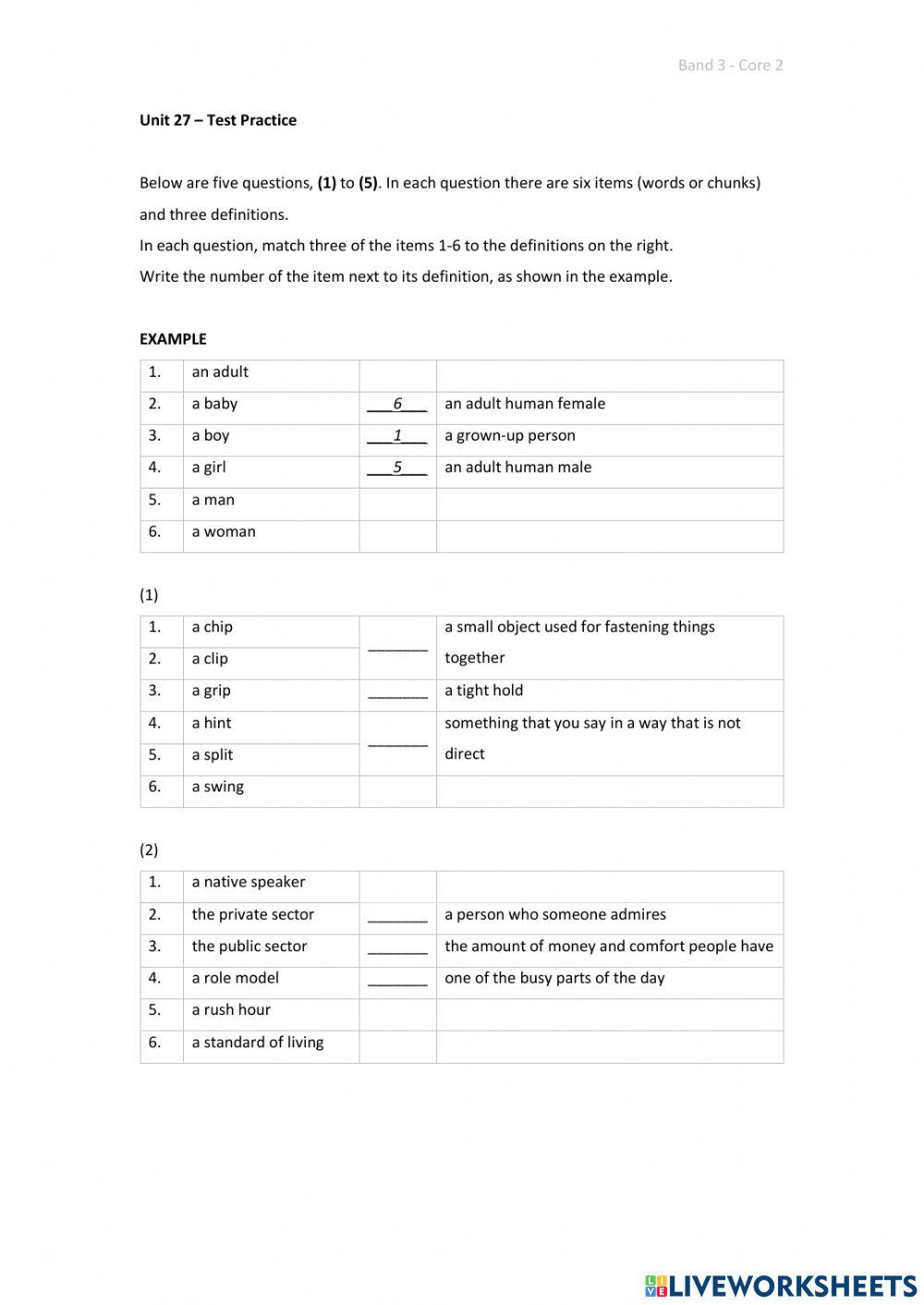 Band 3 (Core 2) - Unit 27 - Test
