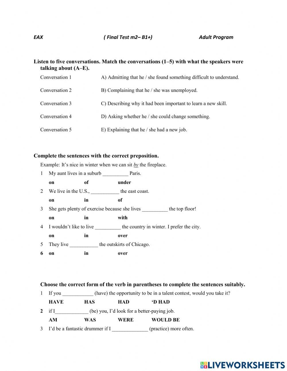 ADULTS - B1+ - FINAL TEST -M2