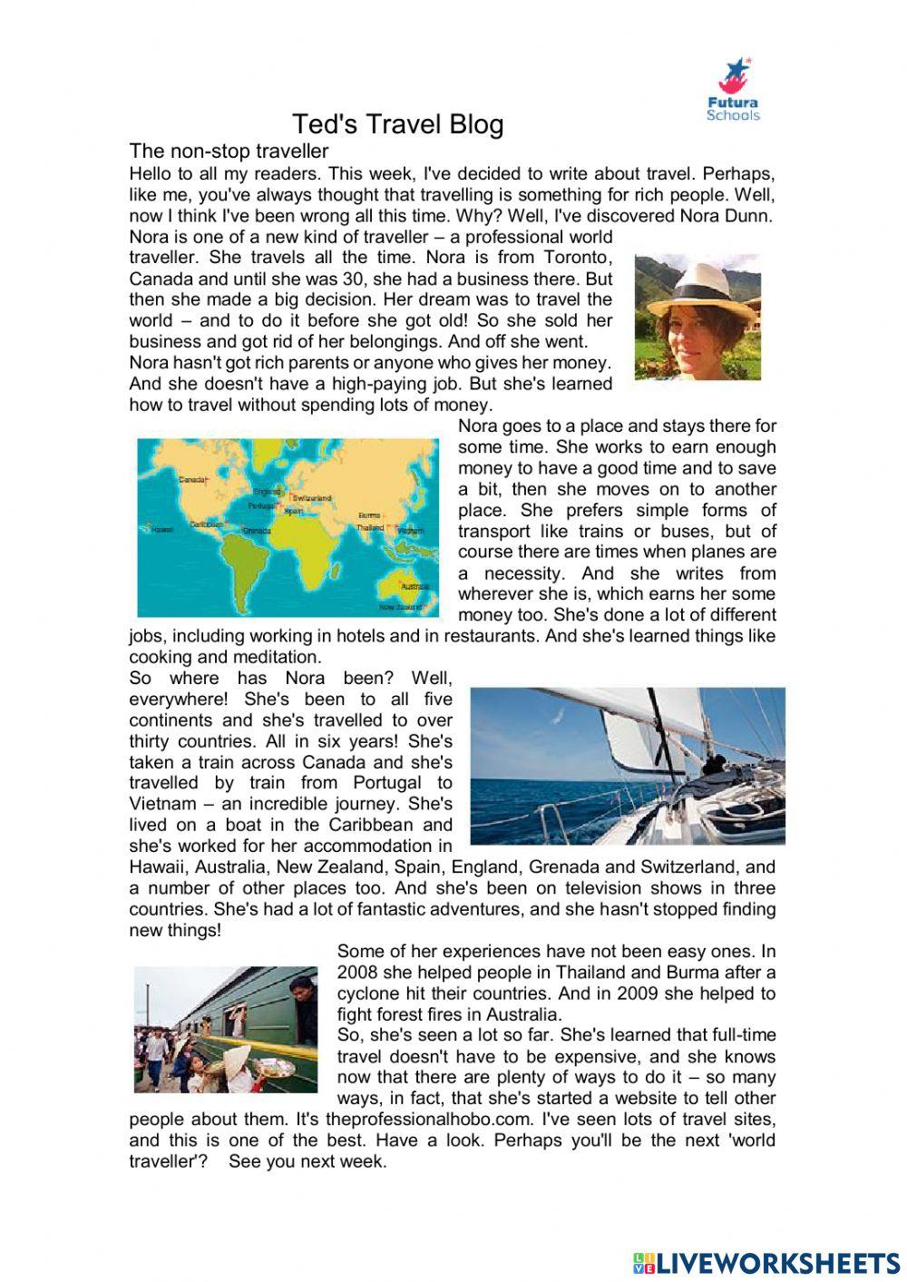 Ted's Travel Blog worksheet | Live Worksheets
