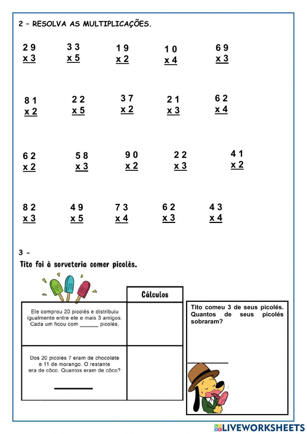 Adição, subtração e multiplicação