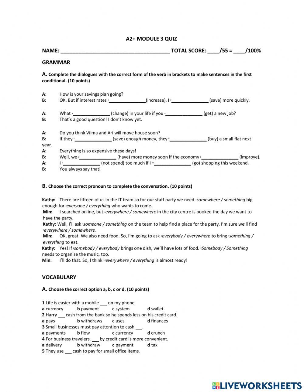 Module 3 Quiz online exercise for | Live Worksheets