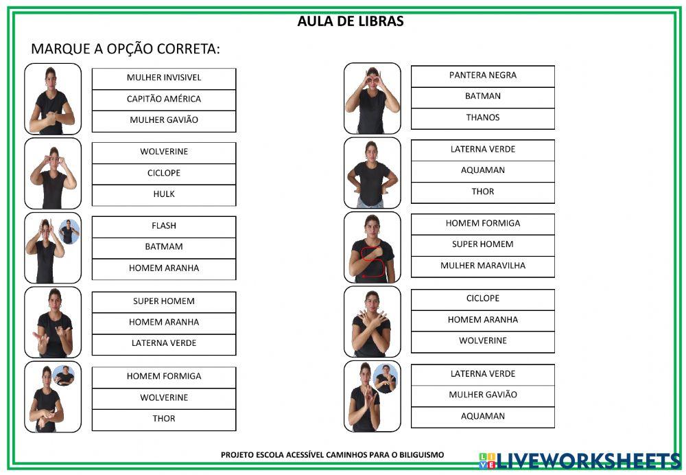 Atividade em libras heróis i