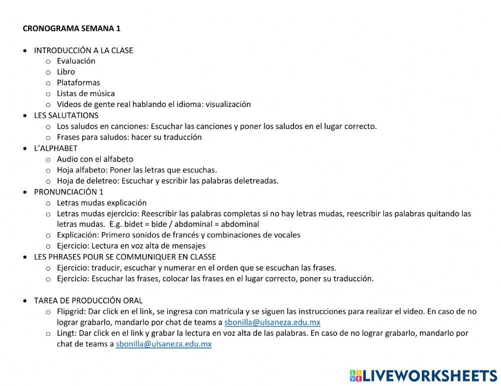 Cronograma: semana 1 AET