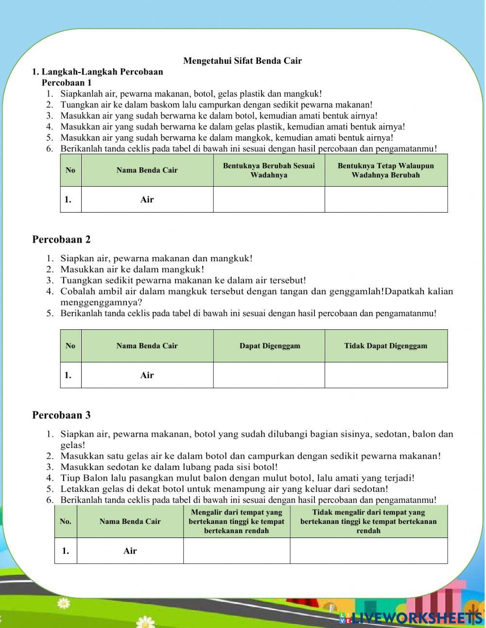 LKPD Sifat-sifat benda cair
